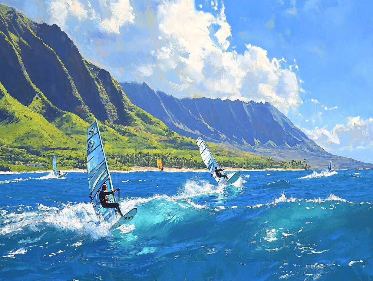 A scenic view of windsurfing spots in O'ahu and Maui.