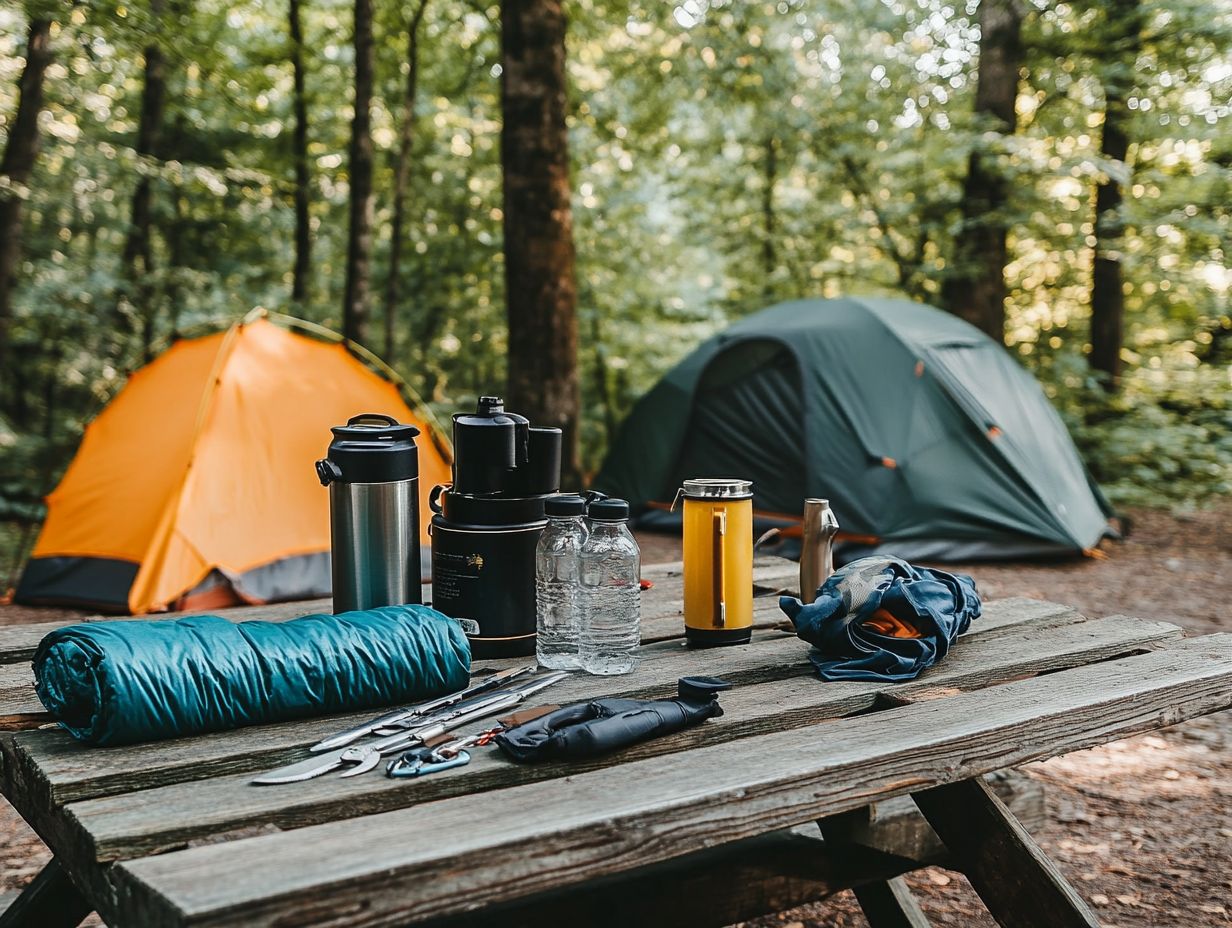 Essential items for a camping first aid kit displayed.