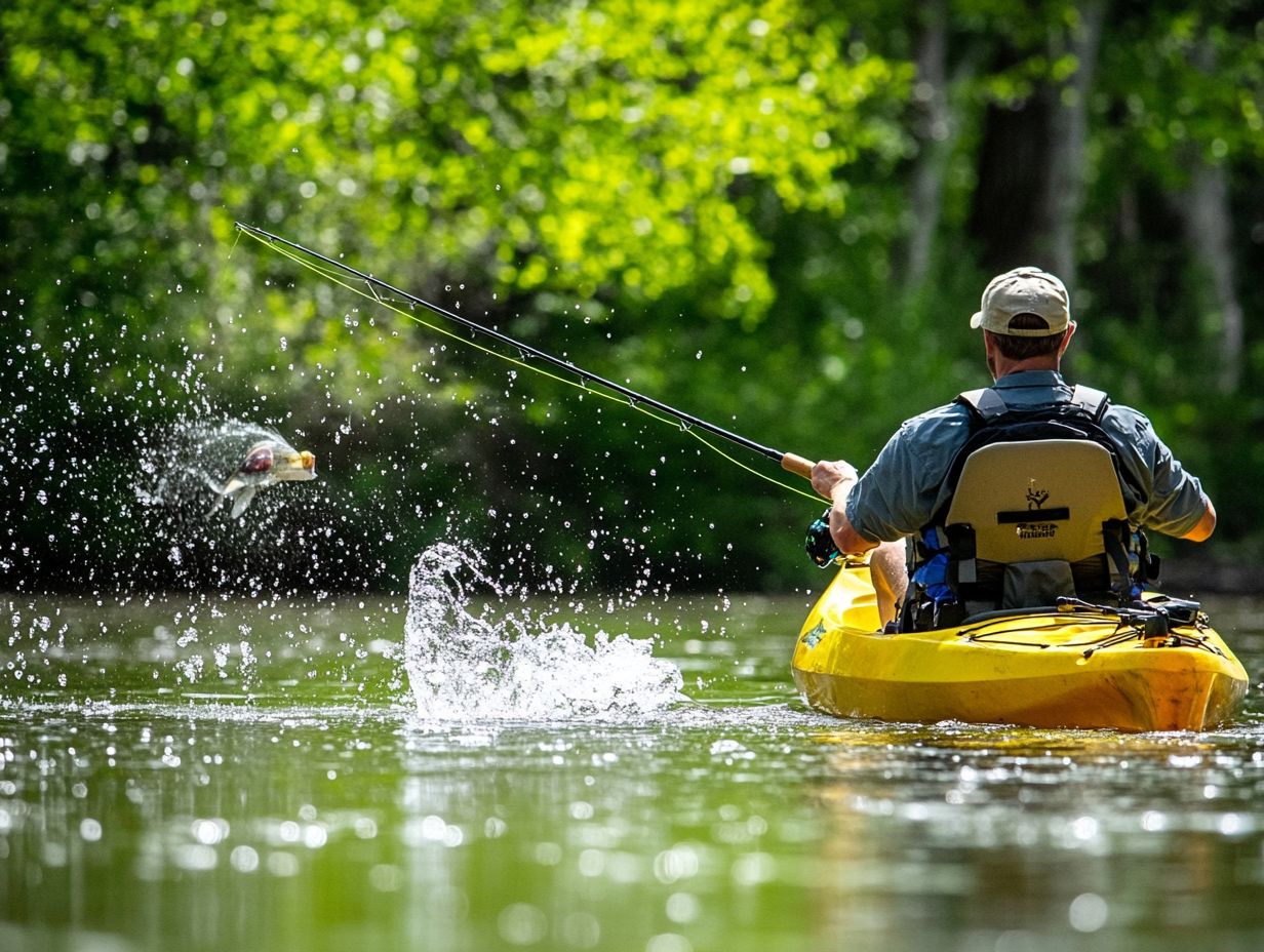 A collection of essential items for fishing from a kayak