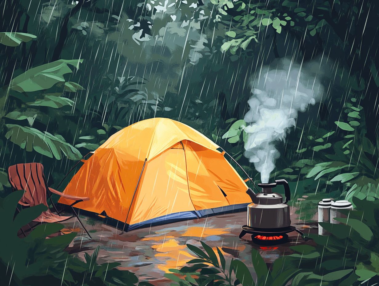 Visual summary of key camping gear takeaways for rainy days