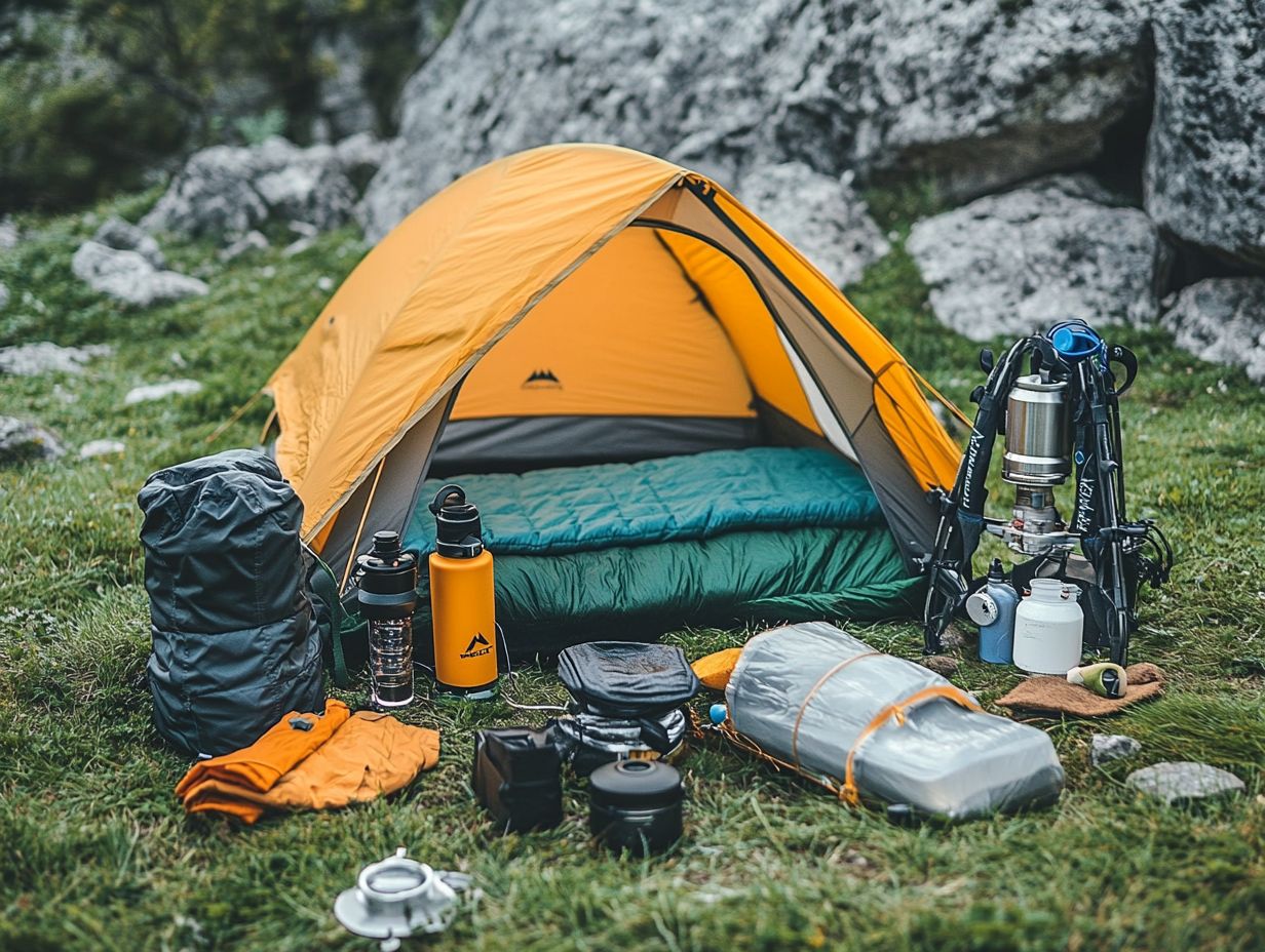 A collection of lightweight cookware for backpacking trips.