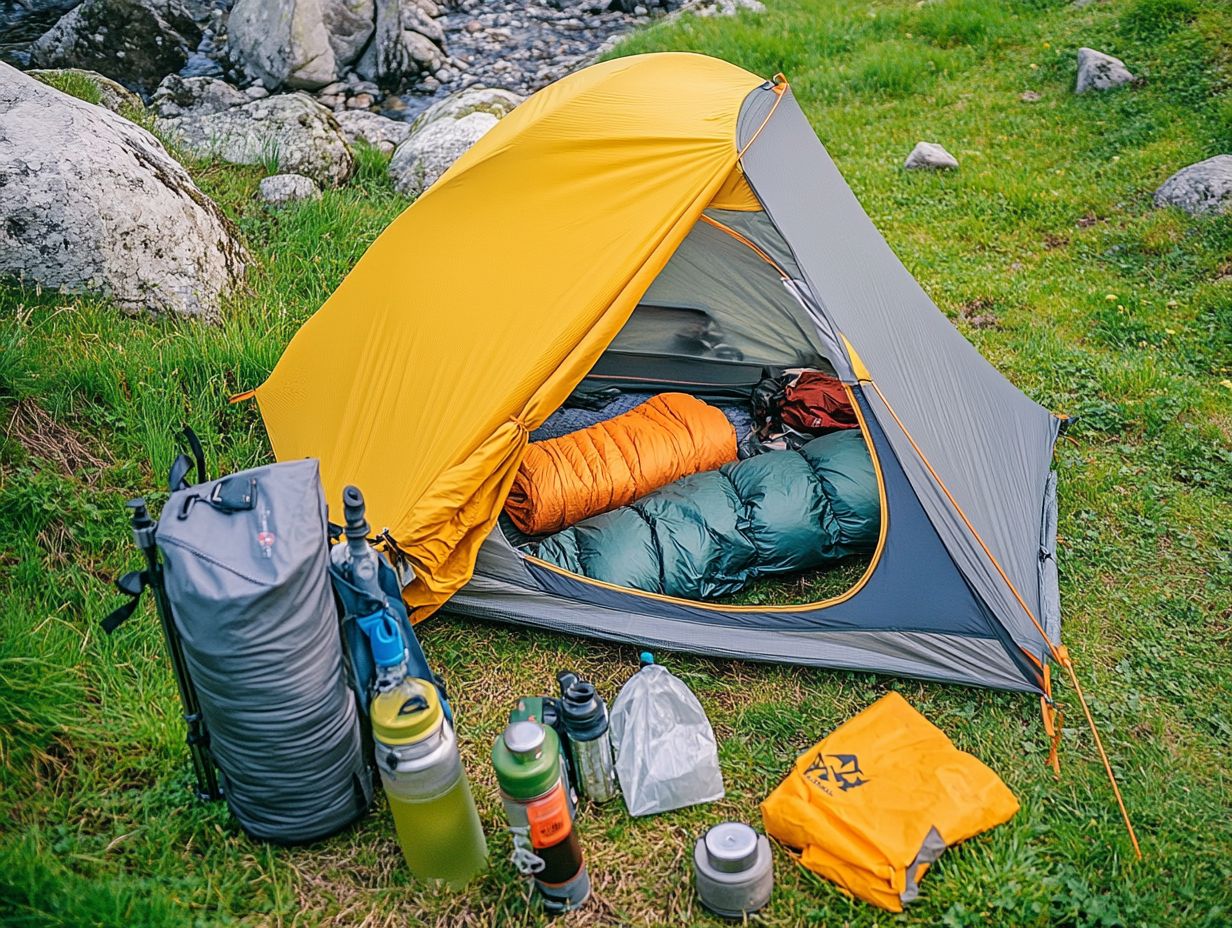 Various lightweight backpacking gear