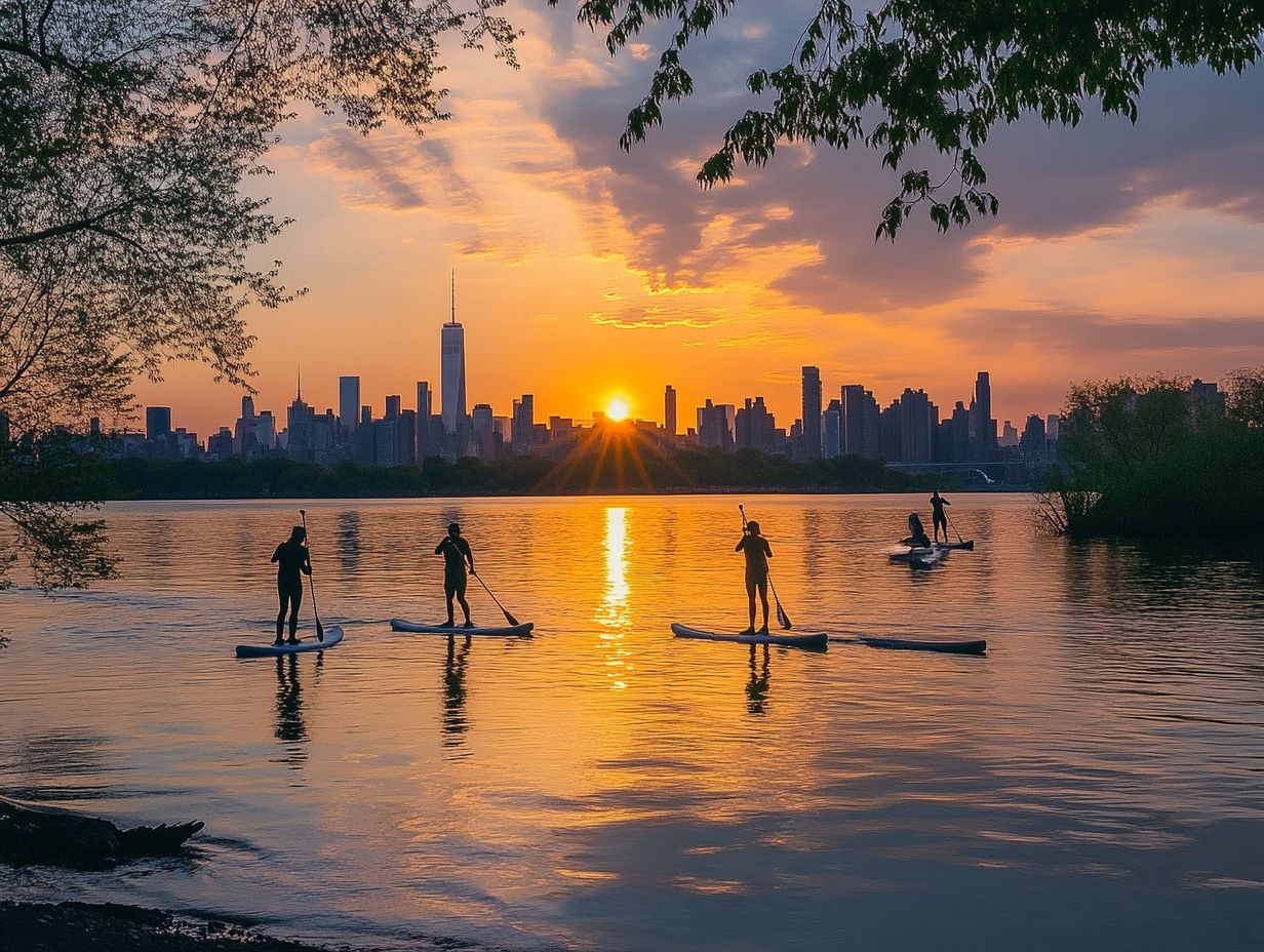 Paddleboarding in New York with skyline views