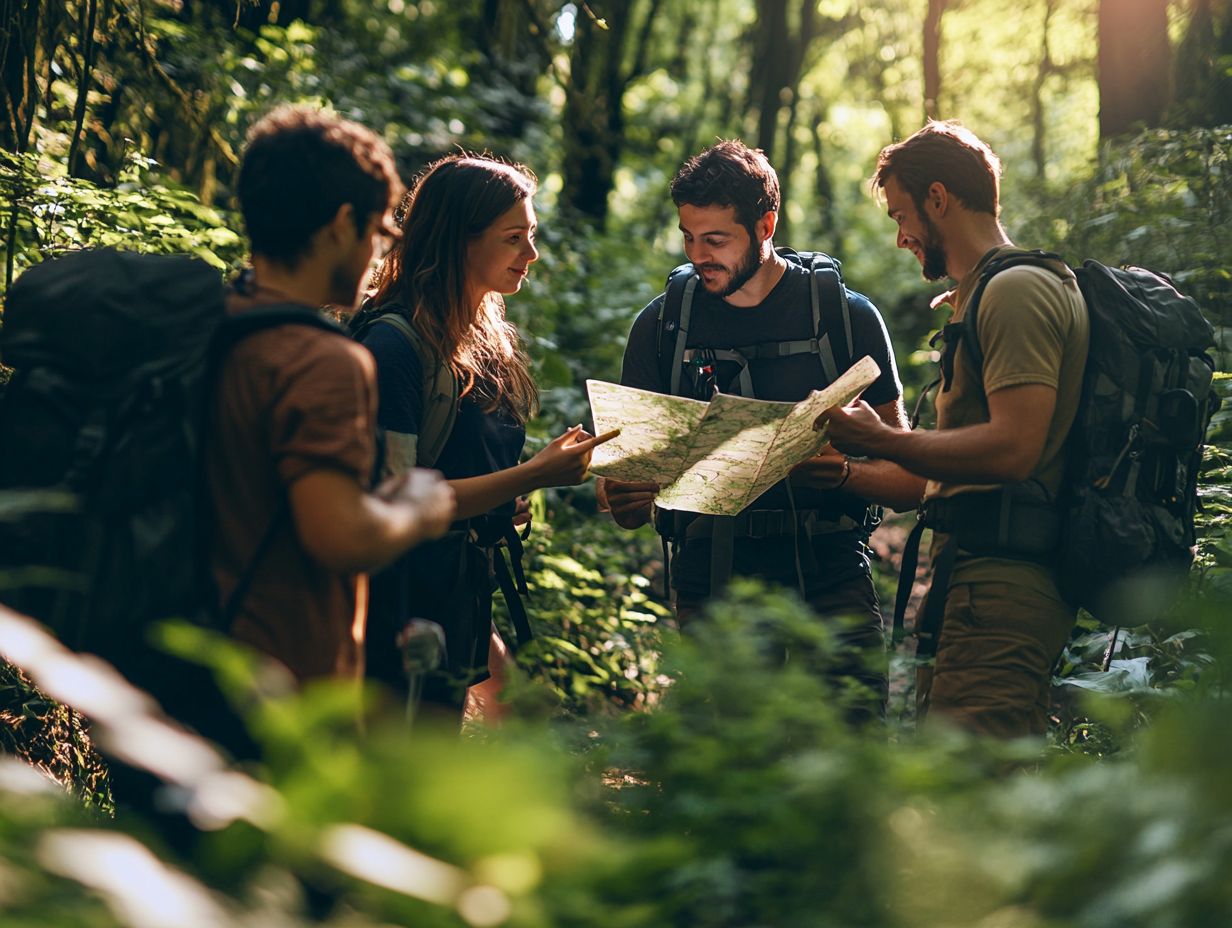 A scenic view of hikers planning their group hike.