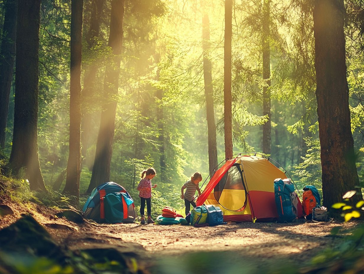 Family preparing meals while camping