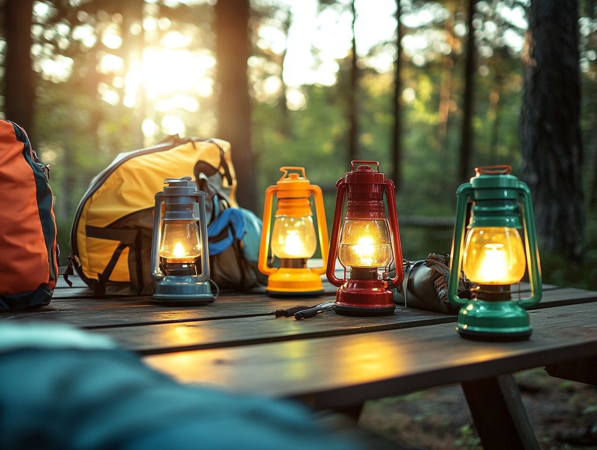 A variety of camping lanterns showcasing different power options.