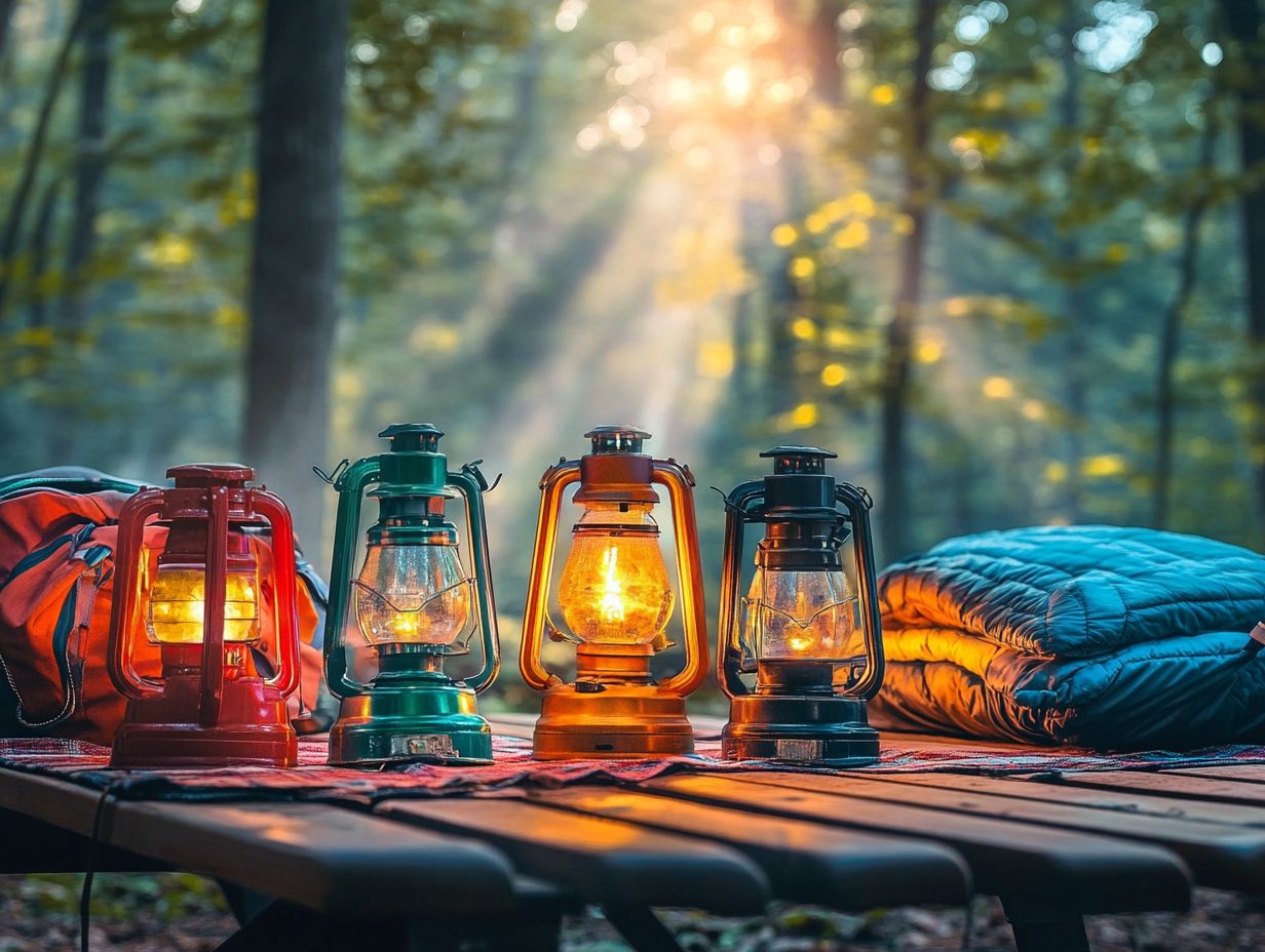 A bright camping lantern in a natural setting