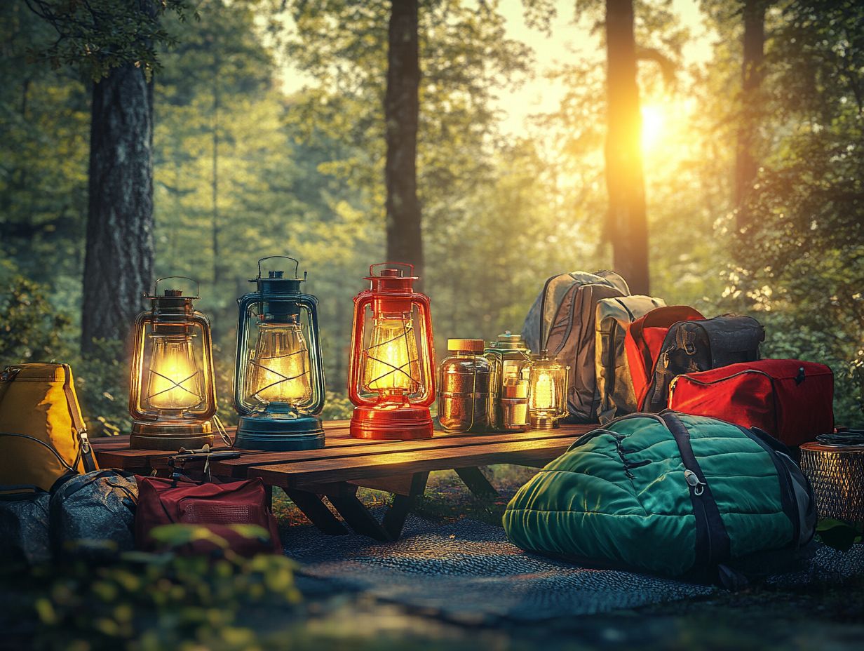 A variety of camping lanterns displayed for outdoor adventures.