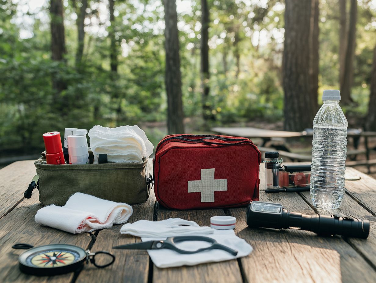 Essential first aid gear for camping, including kits and supplies.