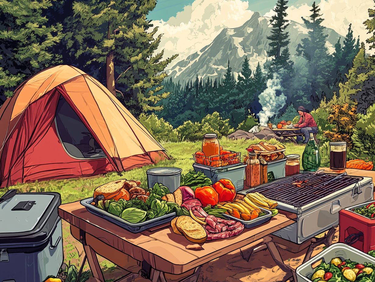 Illustration of key food preservation techniques for camping