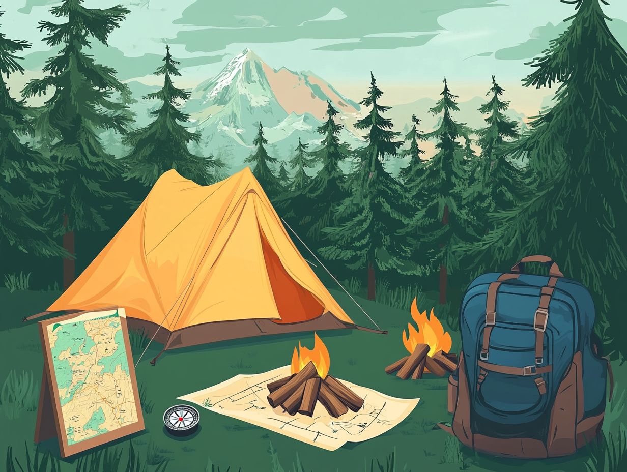 Illustration of key takeaways for camping tips.