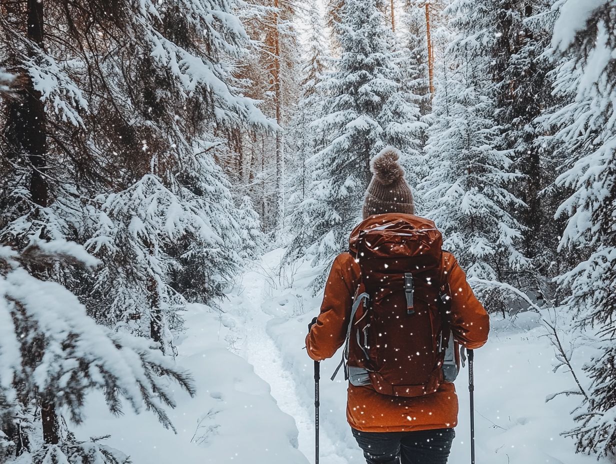 Visual guide to essential winter hiking tips.