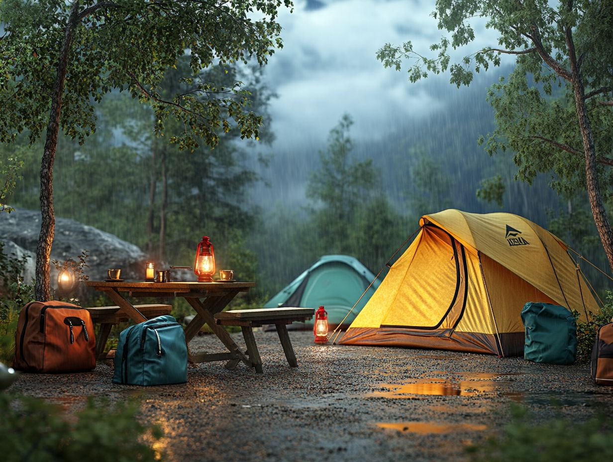 A camper examining the impact of cold weather on camping gear