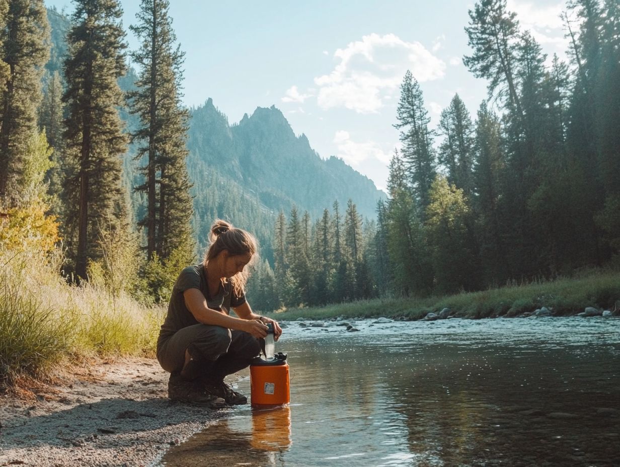 Illustration showing the importance of water filtration while camping.