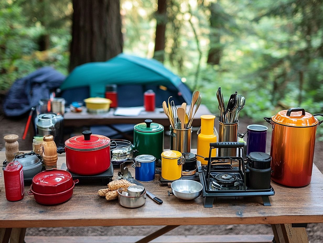 A variety of charcoal stoves for camping.