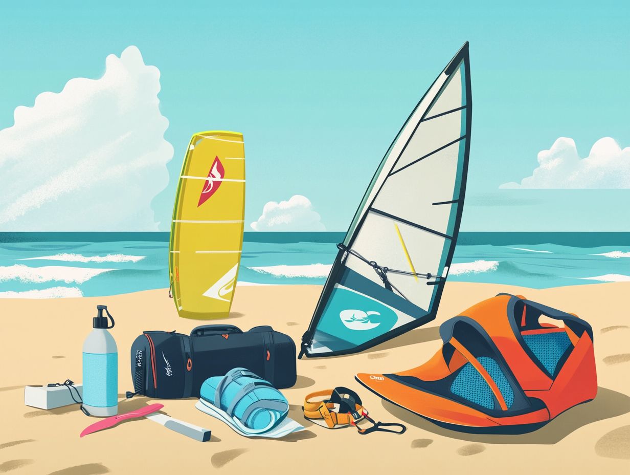 Visual representation of frequently asked questions about windsurfing gear and techniques