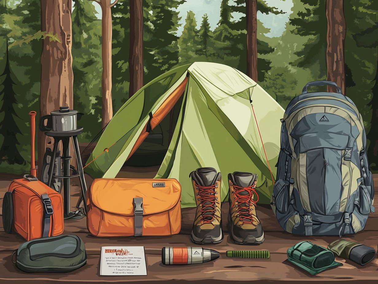 A variety of camping gear laid out for maintenance.