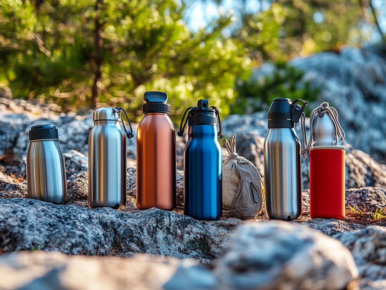 A variety of plastic water bottles for hiking