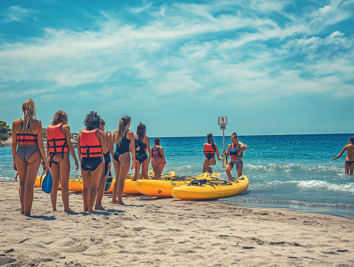 Illustration showing etiquette guidelines for various water sports