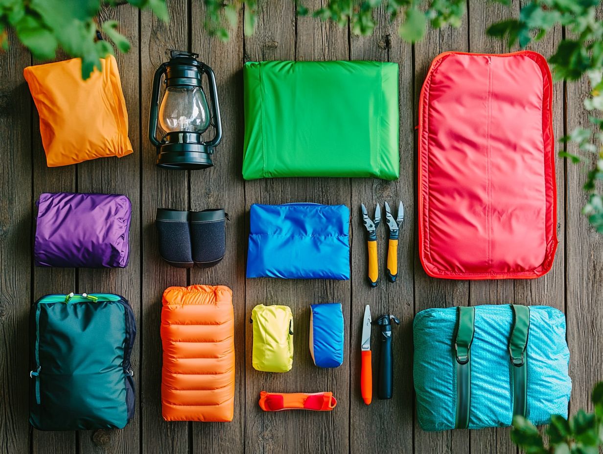 A portable camping table set up in a beautiful outdoor setting.