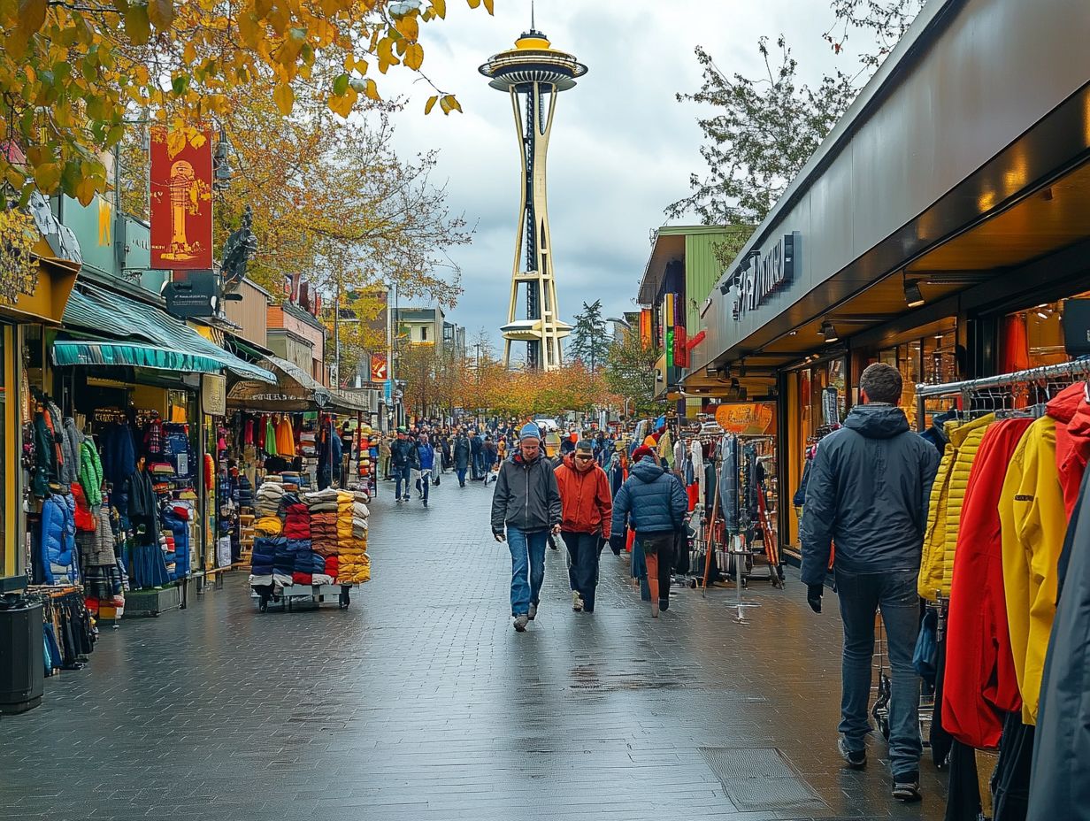 A vibrant outdoor clothing shop in Seattle showcasing various gear and apparel