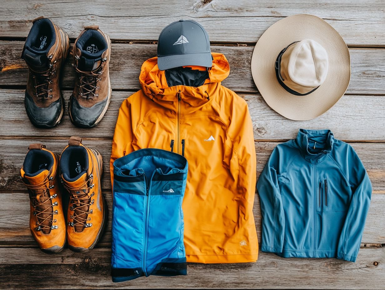 An infographic depicting 5 essential outdoor clothing items for beginners.