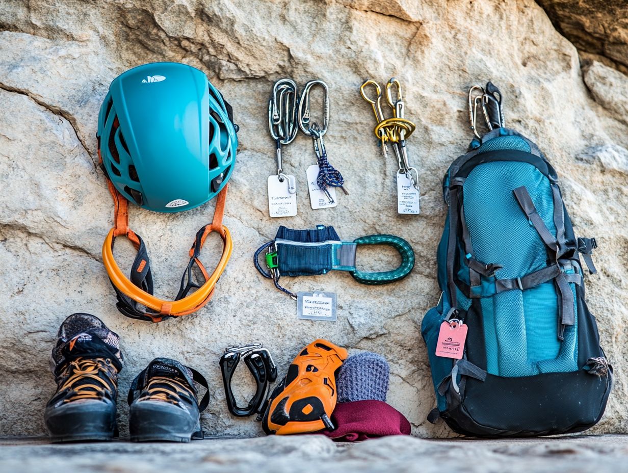 An informative graphic discussing the pros and cons of buying used climbing gear.