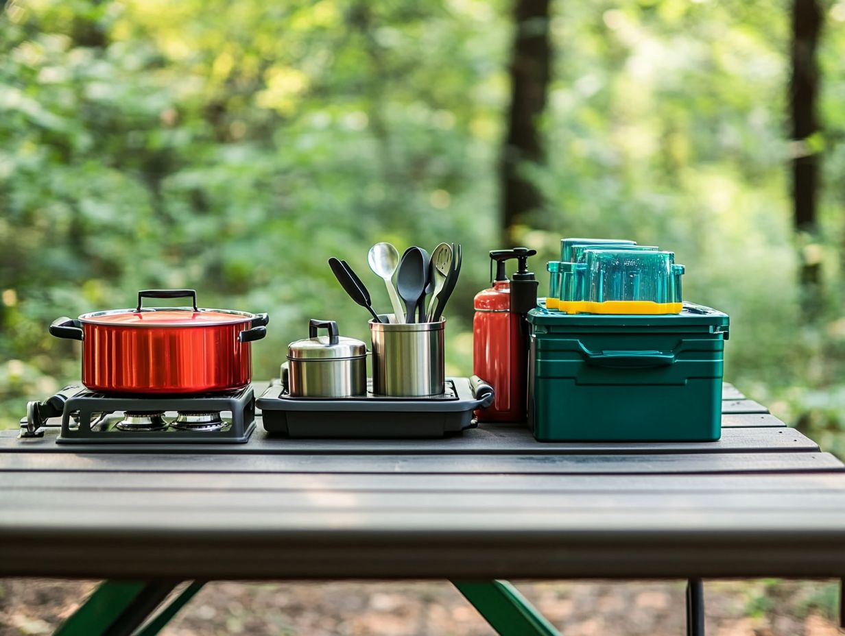 Image of various camping kitchen accessories