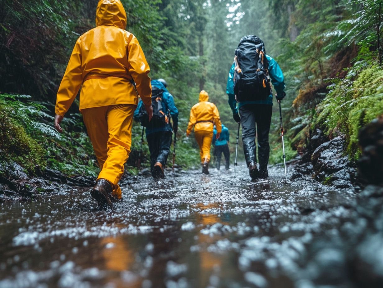 A collection of outdoor gear suitable for rainy days