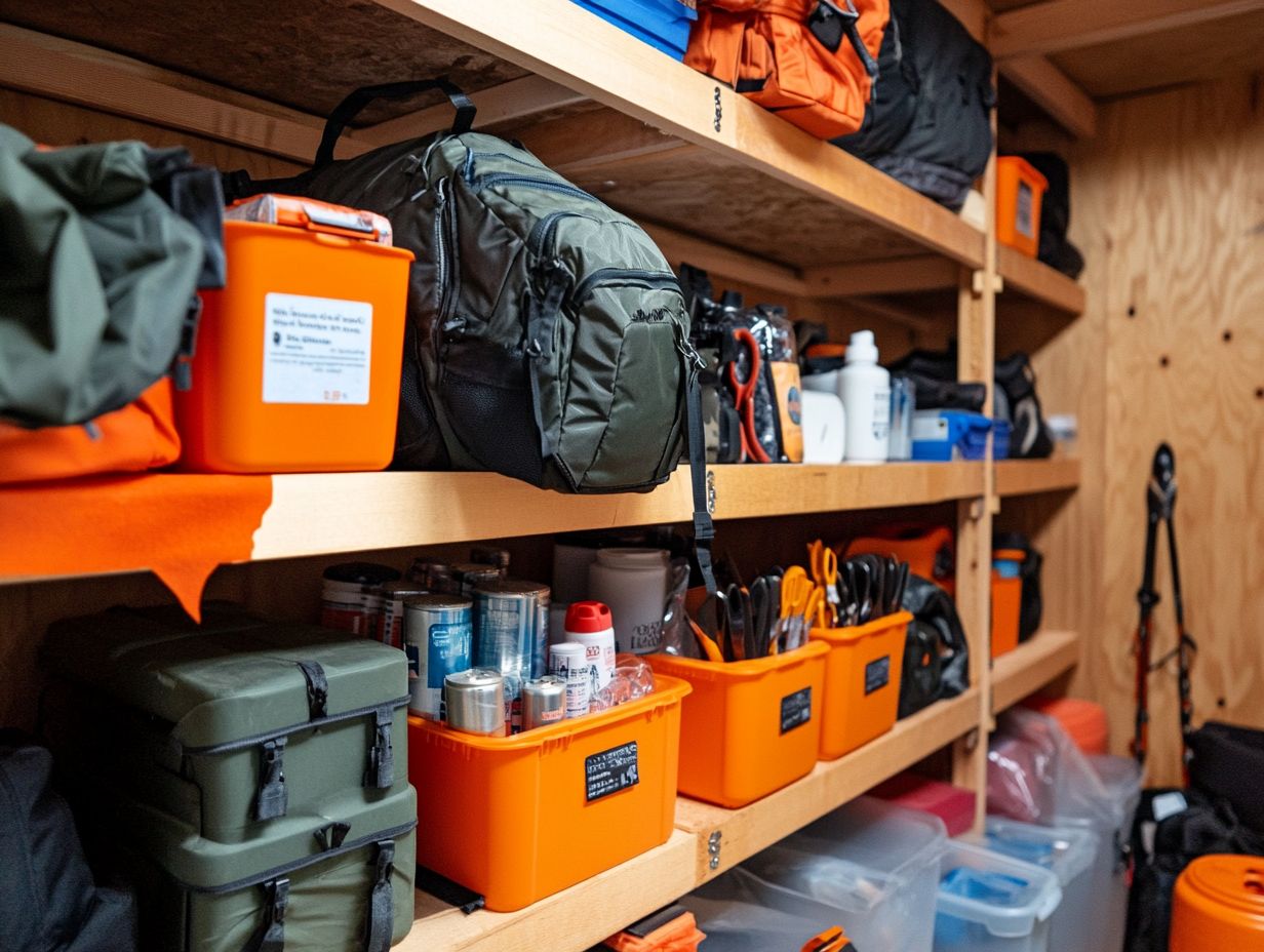 A well-organized survival gear setup to ensure readiness during emergencies.