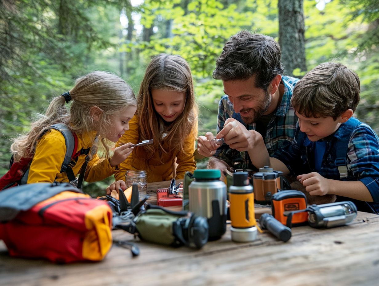 Illustration showing essential survival gear for family outings