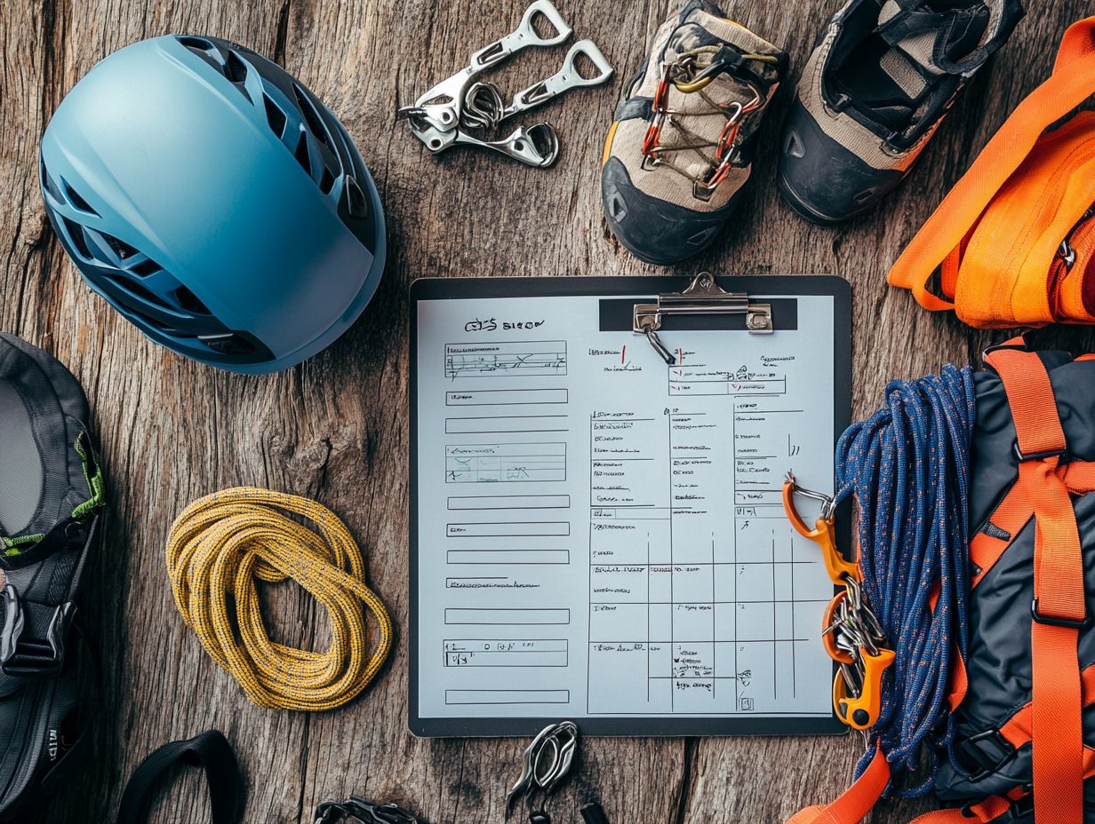 A climber using a harness and belay device, showcasing essential climbing gear for safety.