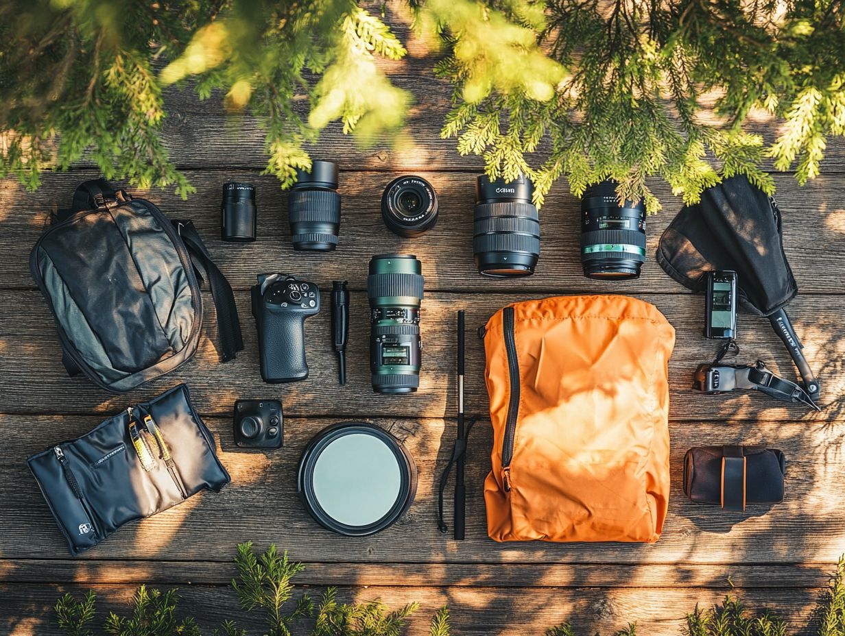 A photographer using an external flash in a landscape setting