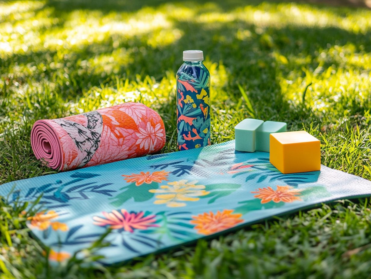 A compact blanket and travel mat laid out for Savasana in an outdoor setting