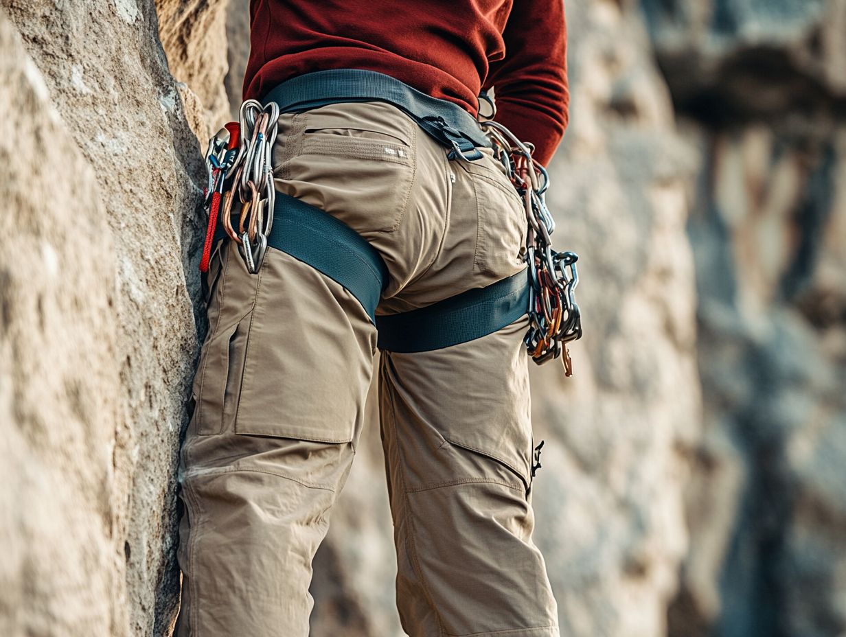 A close-up of essential features of climbing pants