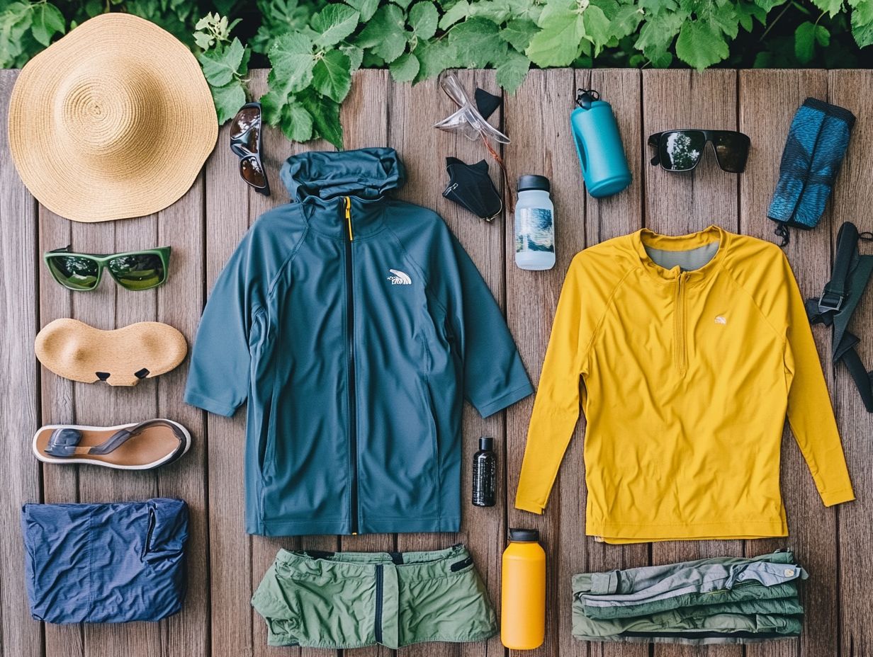 A collection of waterproof gear for summer hiking adventures