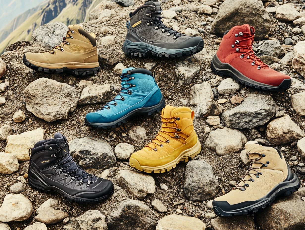 A variety of outdoor boots suitable for different hiking styles