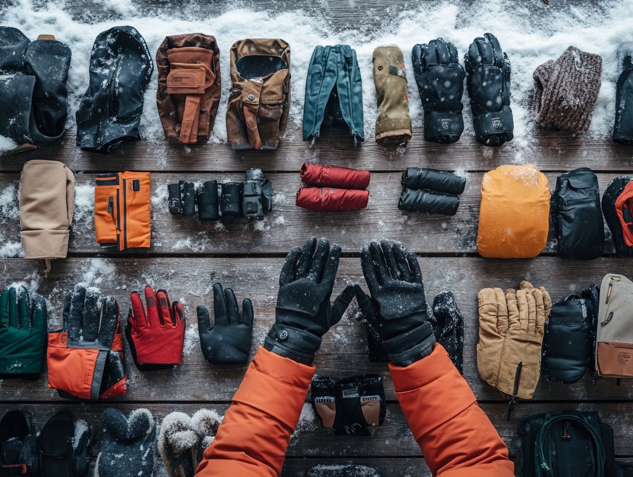 A person wearing mountaineering gloves in a snowy landscape