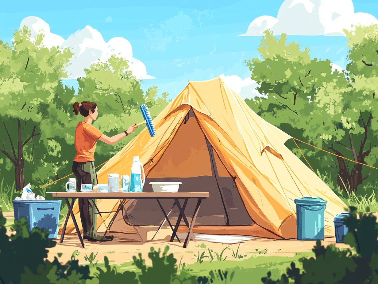 Visual summary of key takeaways for cleaning camping equipment