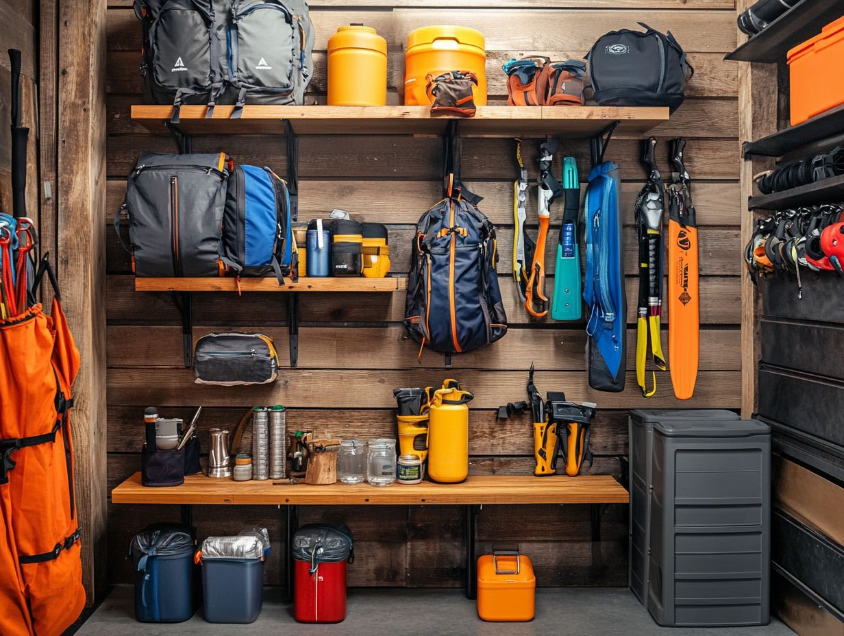 A family organizing hiking gear for an outdoor adventure.