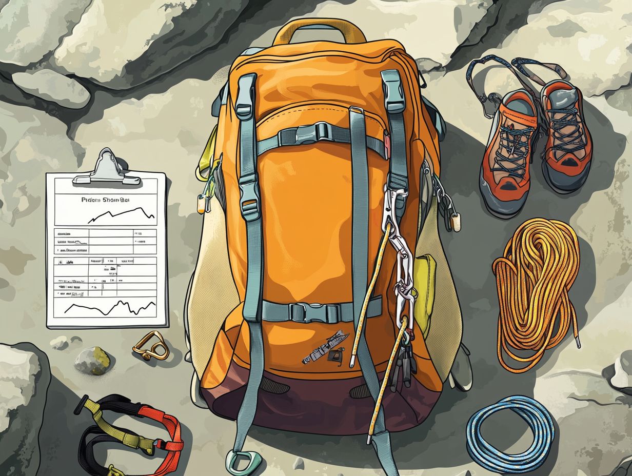 Illustration of climbing gear packing tips