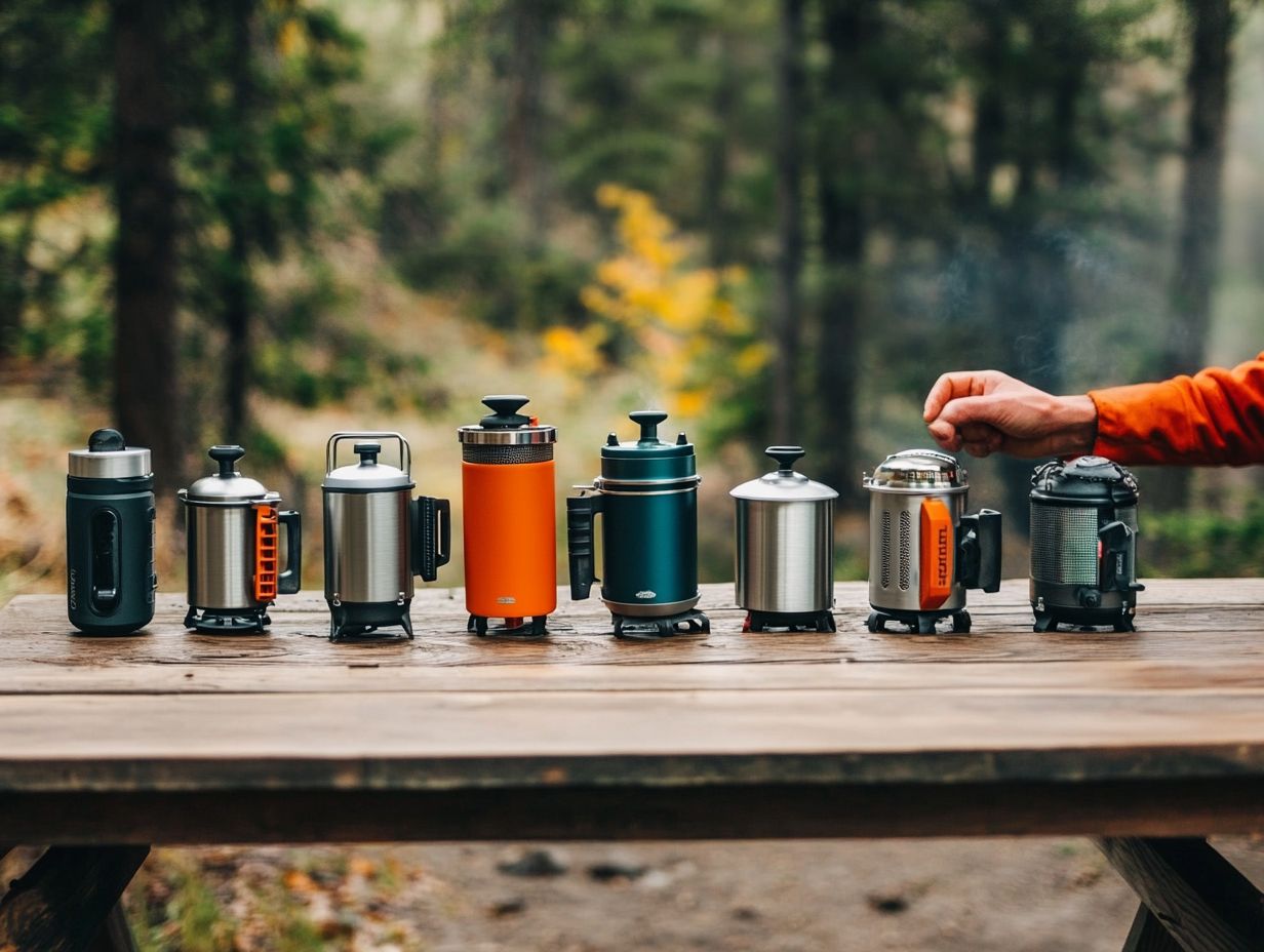 Image depicting popular camping stoves from brands like Coleman, Camp Chef, and Primus.