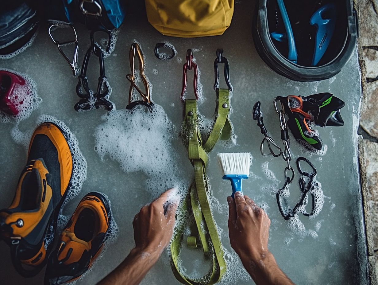 A variety of climbing harnesses displayed