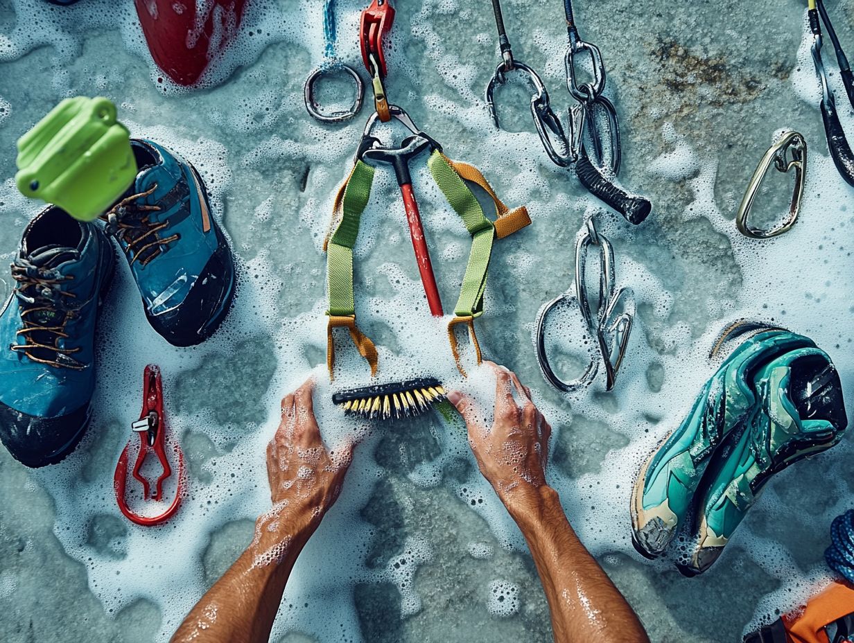 What are the basic steps to properly clean my climbing gear?