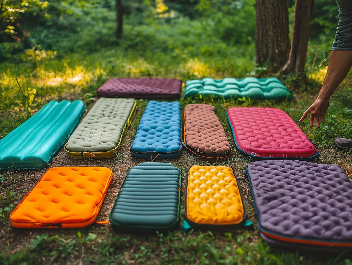 Illustration of camping sleeping pads and their features