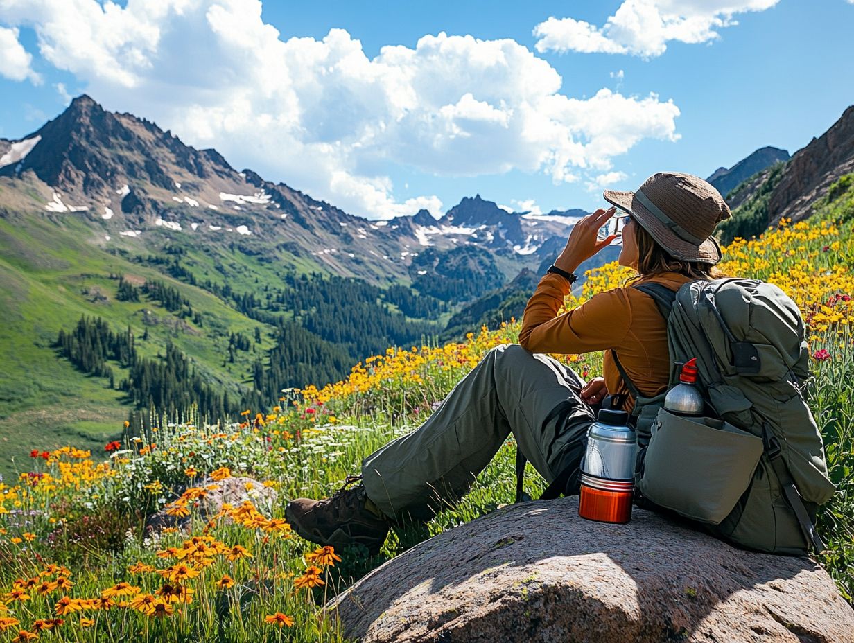 A person applying insect repellent while hiking