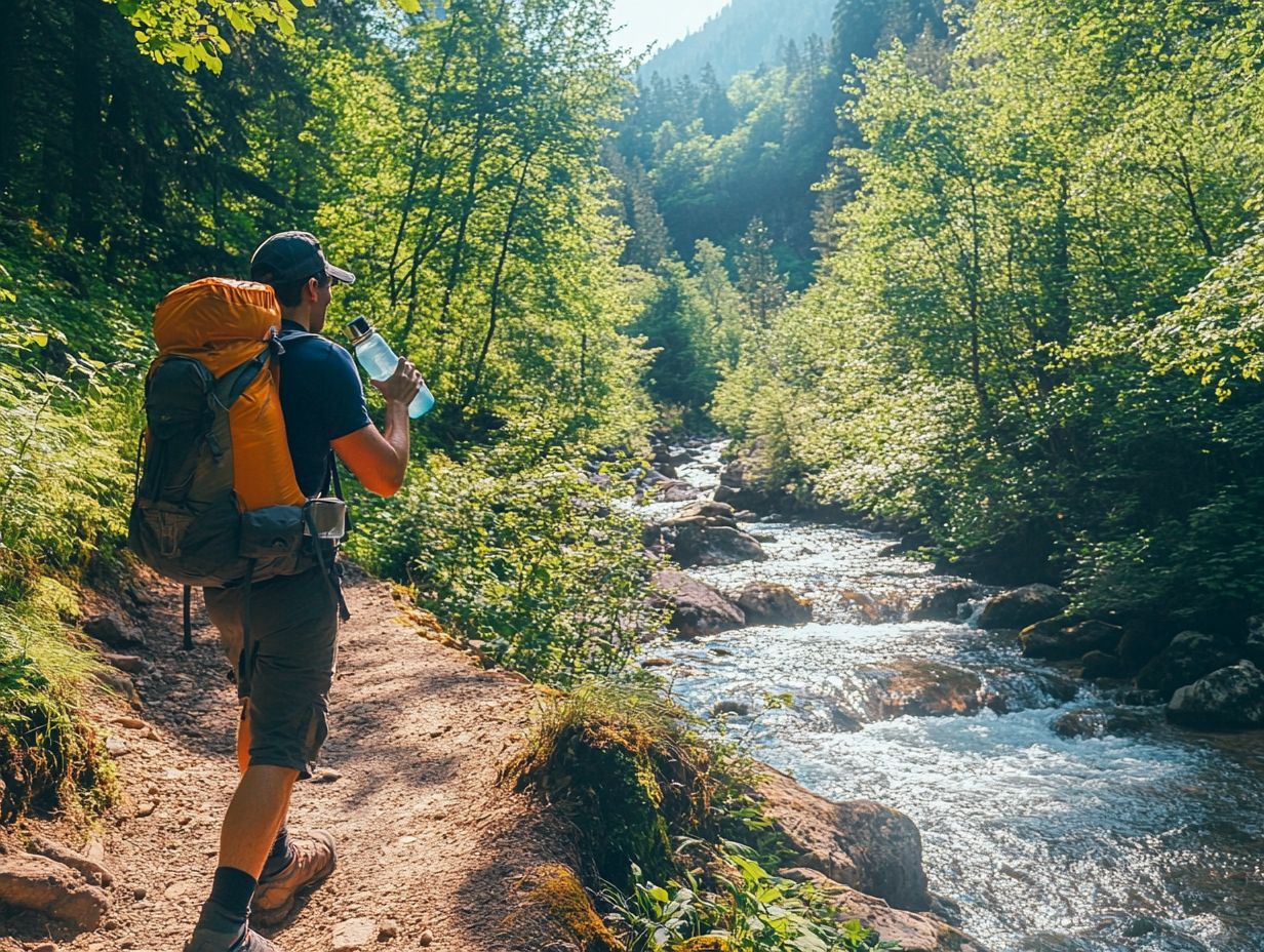 A hiker demonstrating how to recognize and address dehydration