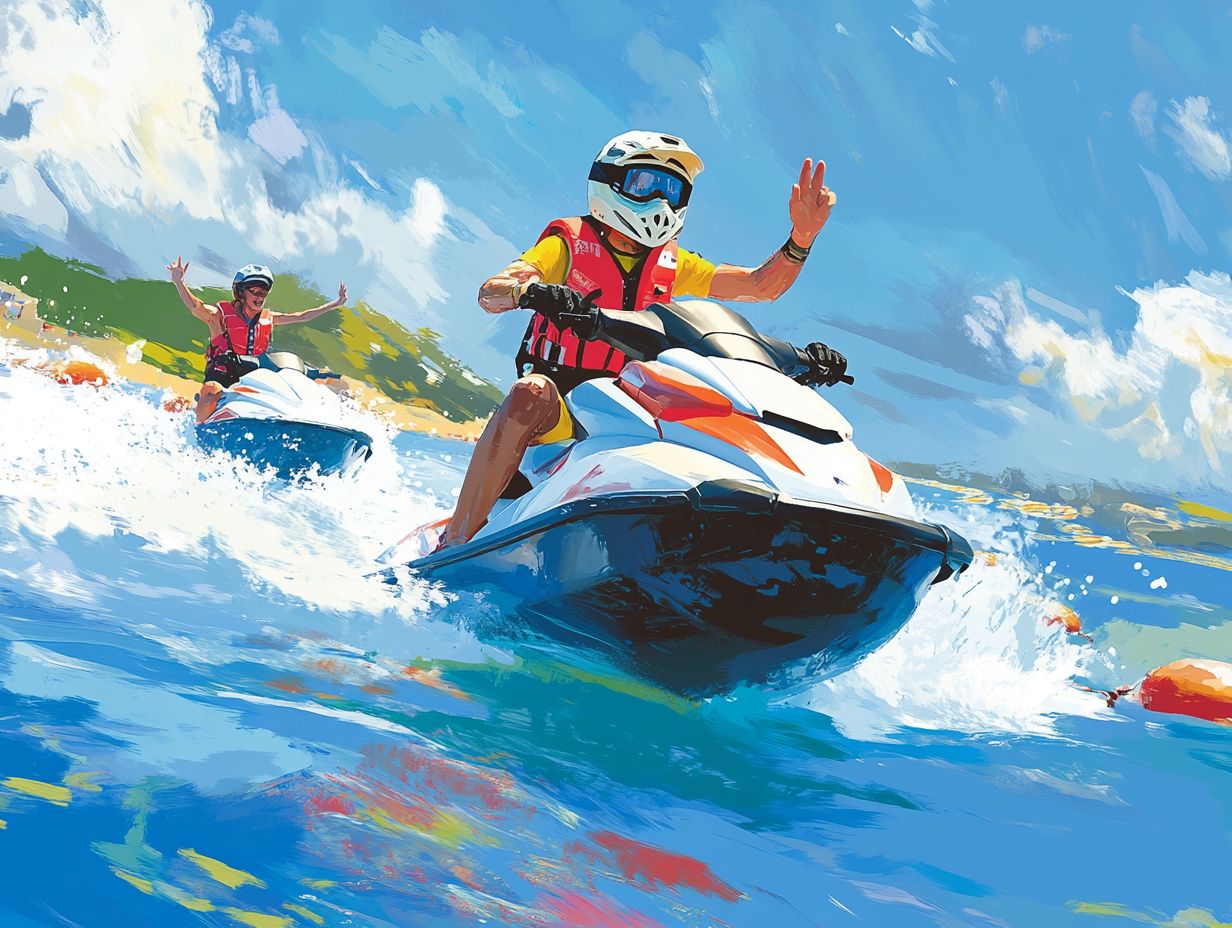 1. What are the essential safety precautions to take while jet skiing?