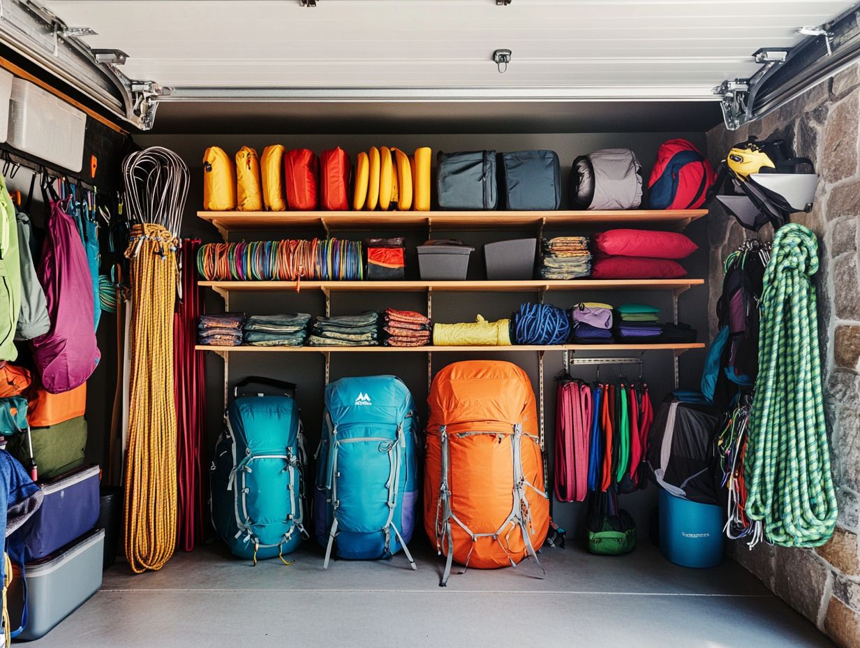 Image summarizing key takeaways on outdoor gear storage.