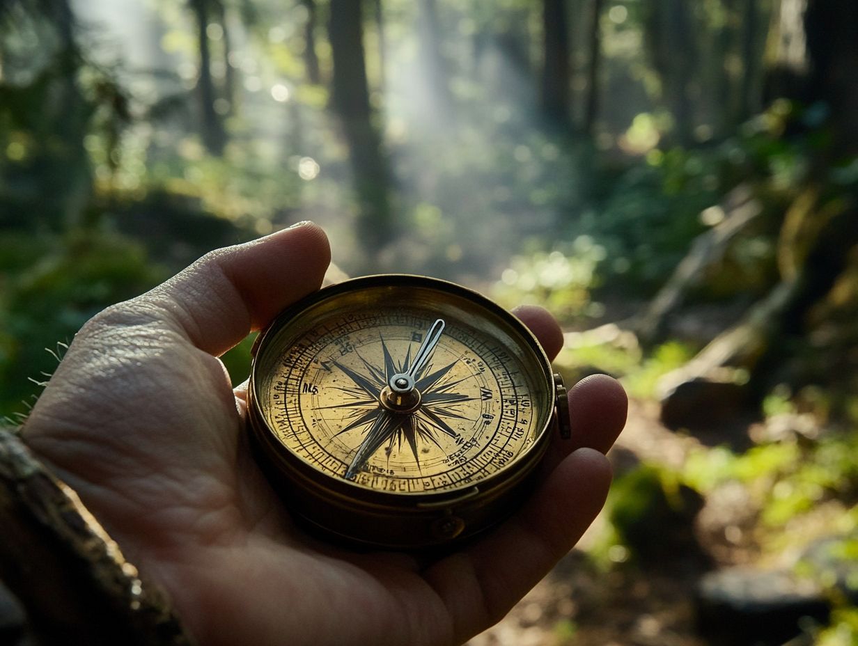 A person using a compass in the wilderness